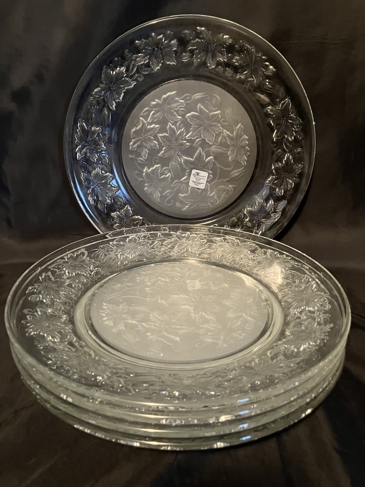 (5)Princess House Fantasia 10” Dinner Frosted Plates Poinsettia
