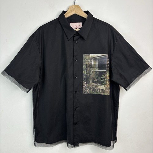 Simone Rocha x H&M Shirt Mens Black Tulle Mesh Large Graphic Print Short Sleeve - Picture 2 of 20