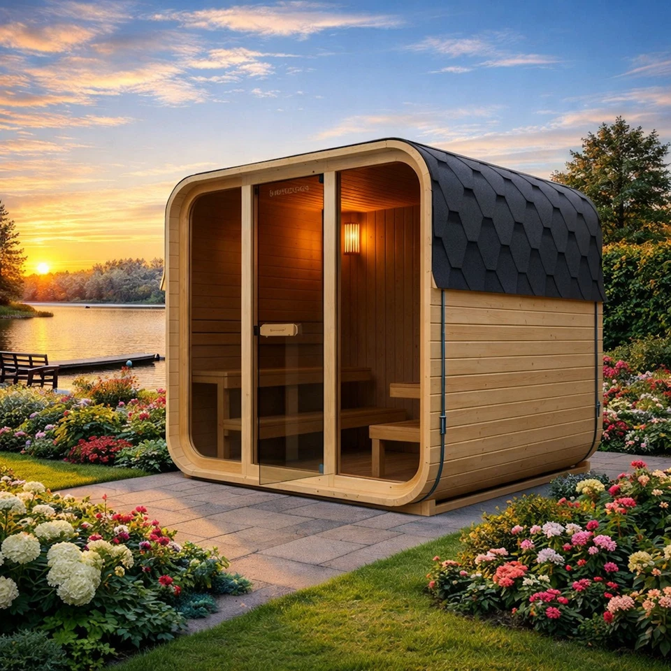 Outdoor Cubesauna Gartensauna Außensauna Saunakabine KOMPLETT SET Sauna Ofen 6 P - Bild 3 von 4