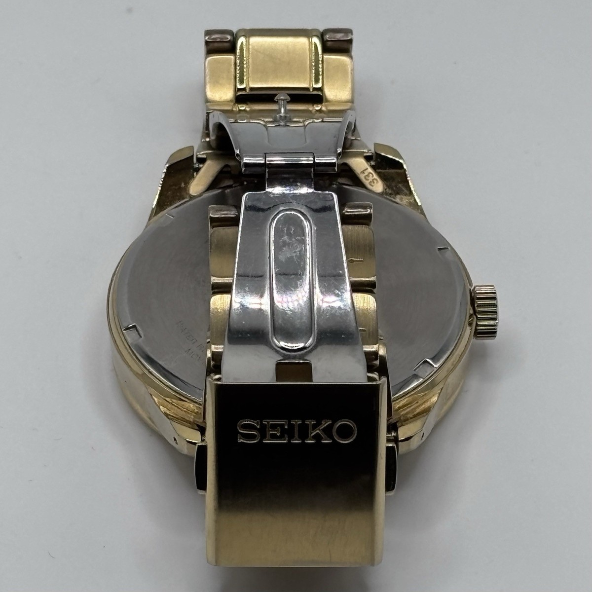 Seiko Solar Black Dial 100M Gold Tone Day Date Men's Watch V158