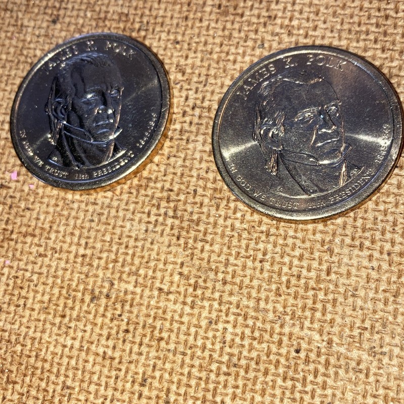 JAMES K. POLK PRESIDENTIAL $1 DOLLAR COIN UNCERTIFIED UNGRADED/ 2 coins 