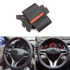 Hand Sew Red Stitch Steering Wheel Cover For Honda Fit Jazz City Insight Leather