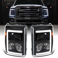 11-16 Ford F250-F550 Super Duty LED Tube Headlights Black Pair Animated Startup