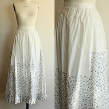 Vintage Antique 1890s Skirt, Victorian Gray and White Floral Cotton with Ruffle