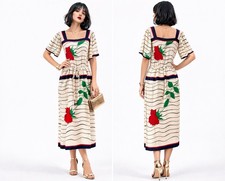 Vintage 70s Does 20s-30s Silk Floral Drop Peplum Waist Flapper Dress Roses SM