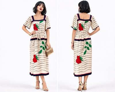 Vintage Silk Peplum Dress 70s Does 20s-30s Floral Drop Waist Flapper Roses SM