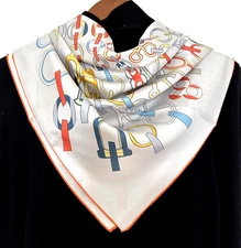 35"x35"Colorful Chains 2 Print Pure Mulberry Twill Silk 14momme Scarf88x88cm5196