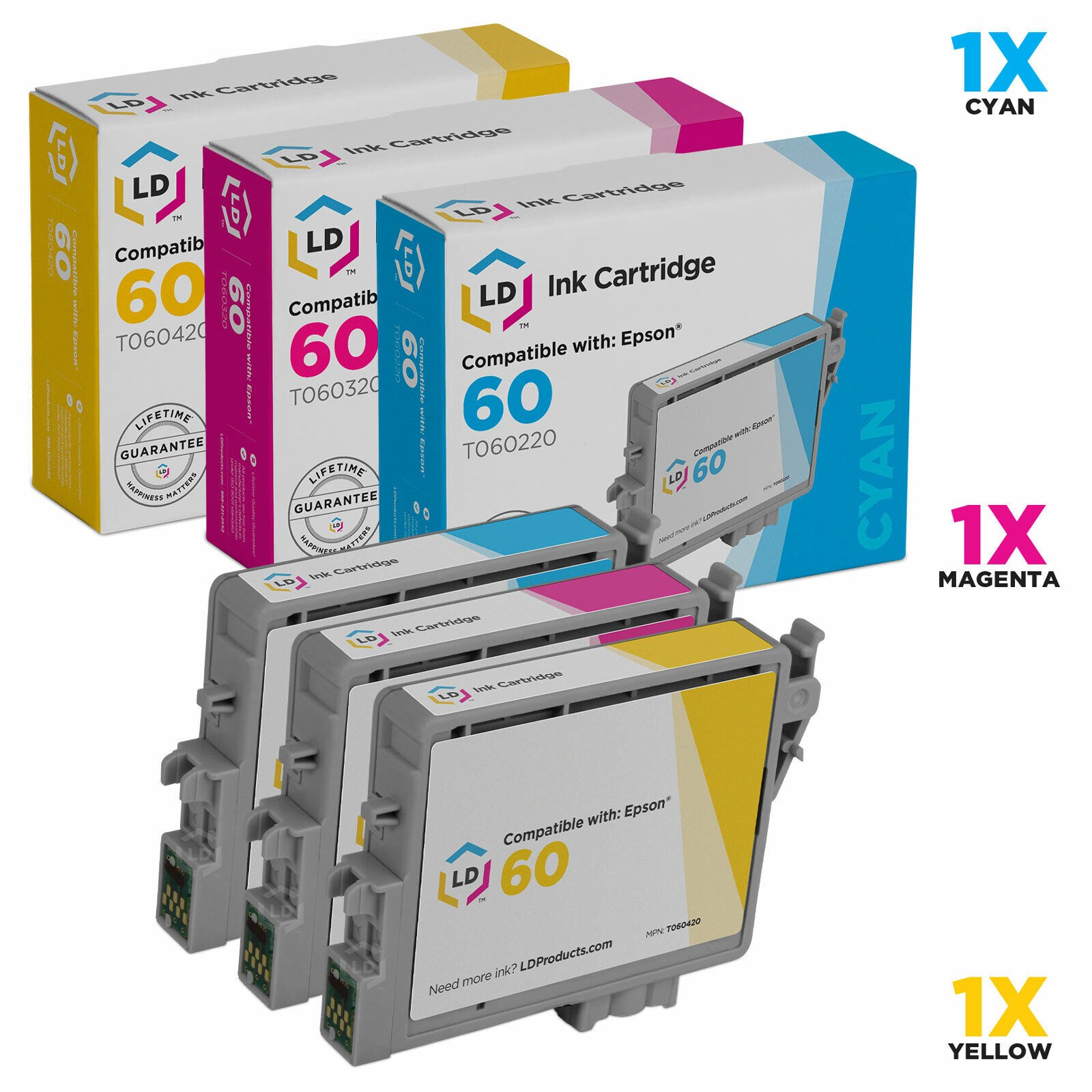 LD T060 60 Inkjet Cartridges Set of 3 for Epson T060220 T060320 T060420 CX7800