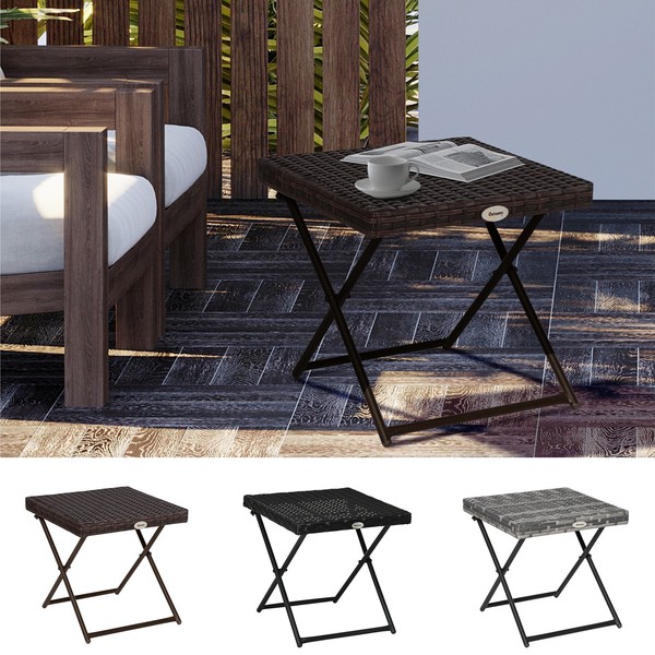 Mesa de centro cuadrada plegable de ratán para bistró balcón jardín exterior