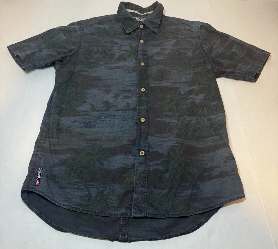 Camisa Quiksilver Para Hombre Mediana Hawaiana Palmera Aloha De Colección Playa Usada Foto 3 de 4