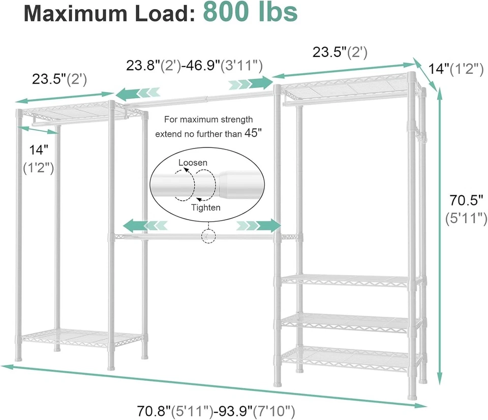 Perchero independiente de alta resistencia E06 con estantes 71"-93" W Foto 2 de 4