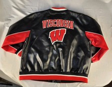 Wisconsin Badgers Mens 2XL Faux Leather Jacket Lightly Insulated 