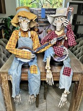 ANIMATED DUELING BANJO SKELETONS HALLOWEEN PROP DISPLAY AS-IS PARTS REPAIR READ  