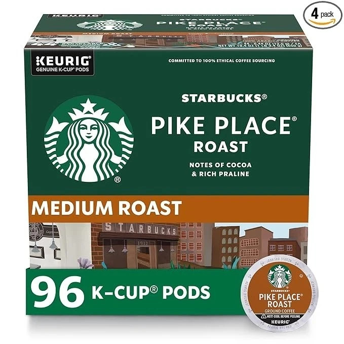 Starbucks K-Cup Coffee Pods, Medium Roast Hot or Iced Coffee Pike Place Roast 96