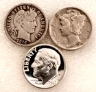 Silver Dime Lot: 1943 Mercury, 63 Proof Roosevelt, 1916 Barber