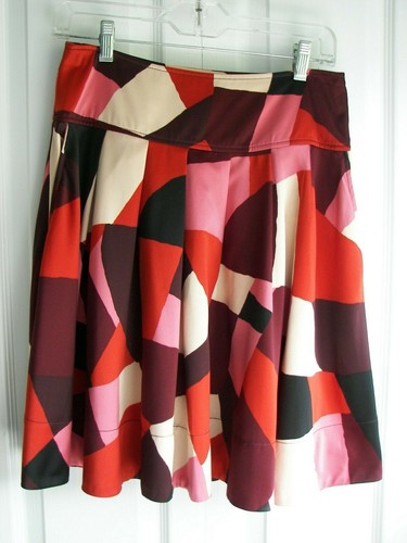 H&M Womens Red Blocked Swing Skirt W/Pockets Lined Size 6 - Photo 4/8