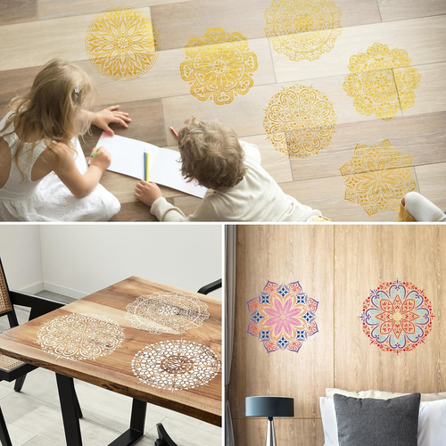 9 Pack 12X12'' Mandala Stencils for Painting on Wood, Floor, Wall, Tile Fabric, - Picture 5 of 12