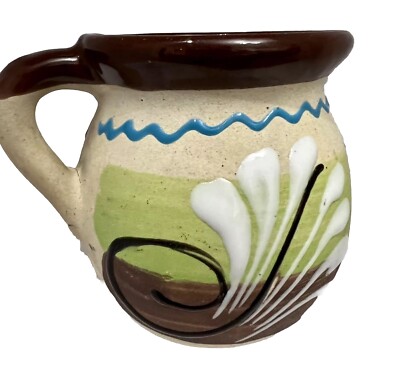 Mexican Folk Art Coffee Mug Jarrito De Barro Artisanal Pottery Brown Sandstone