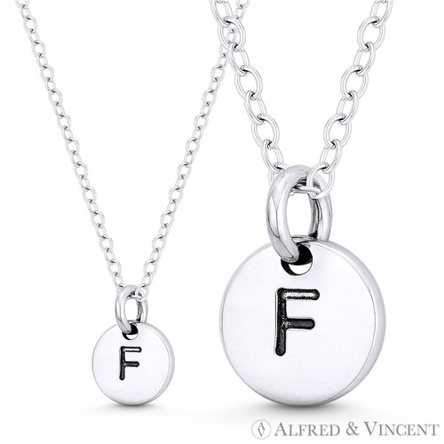 Initial Letter "F" 11mmx8mm Tiny Round Disc .925 Sterling Silver Charm / Pendant - 第 1/3 張圖片
