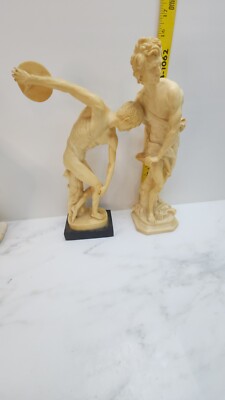 Santini Sculpture Discus Thrower Slingshot David Lot Of 2 Resin Statue 15'' Tall