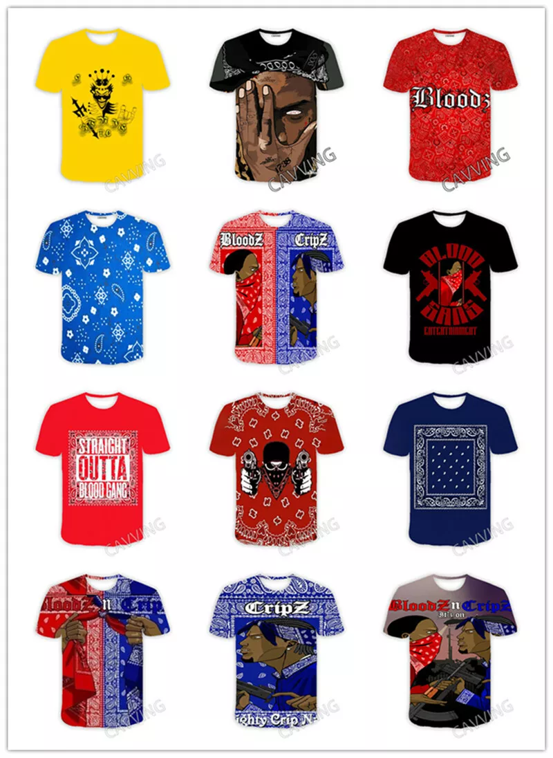 New Fashion Blood Gang Crips Gang 3D Printed Casual T shirts for