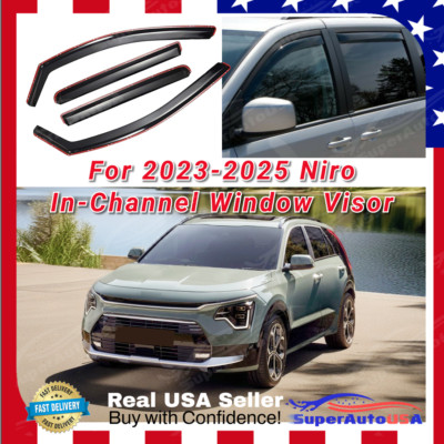 Fits 2023-2025 Niro In-Channel Vent Window Rain Visors Sun Wind Guard Deflectors
