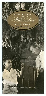 Vintage Advertisement Events Week Aug. 20 - Aug. 26 1962 Williamsburg Pamphlet