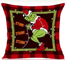 The Grinch Christmas Linen Throw Pillow Cover 18x18 Winter Holiday Home Decor