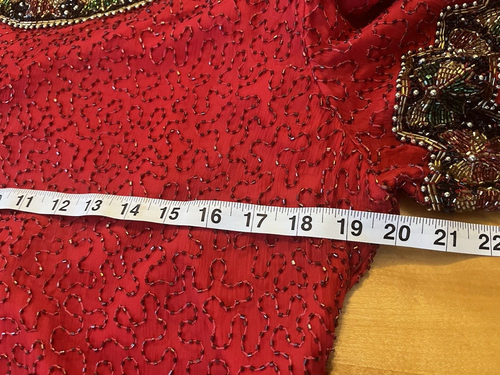 Vintage Laurence Kazar Red Beaded Blouse Lined 100% Silk Size XL Formal Evening - Picture 16 of 18