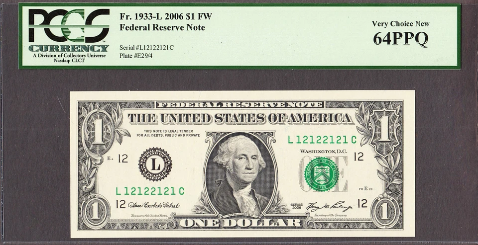 2006 FR Note San Francisco $1 Fr# 1933-L RADAR # 12122121 CH UNC PCGS 64 PPQ - Image 2 of 3