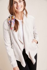 Chaqueta Anthropologie Marrakech Gulliver Drapeada Mezcla de Lino Taupe XL $130 NUEVA CON ETIQUETAS