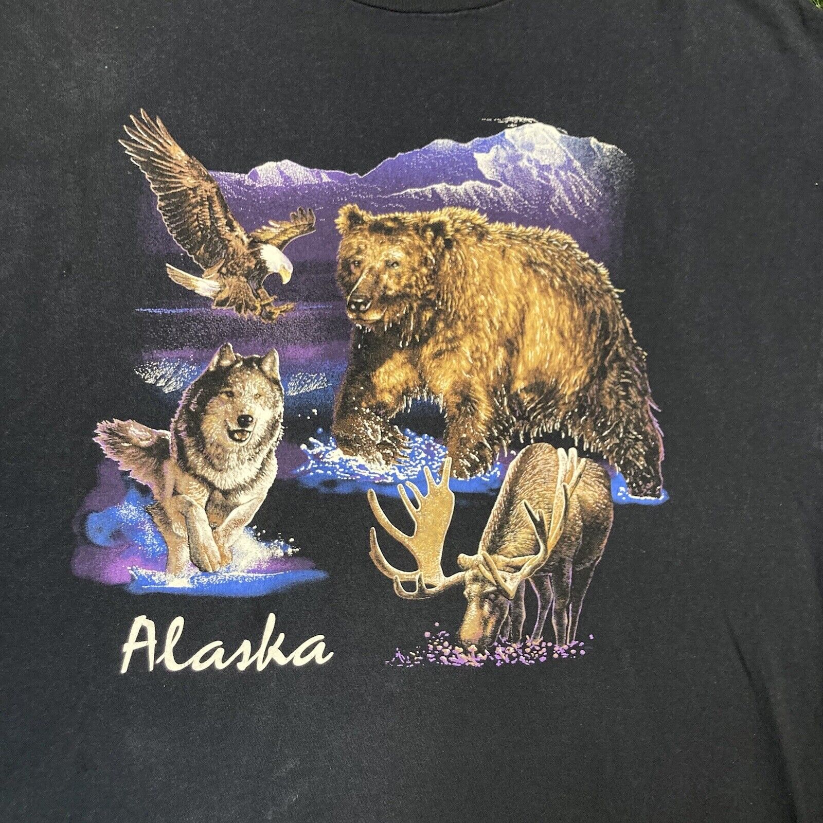 Vintage Alaska Shirt XL 90s Animal Nature Wilderness Bear Moose