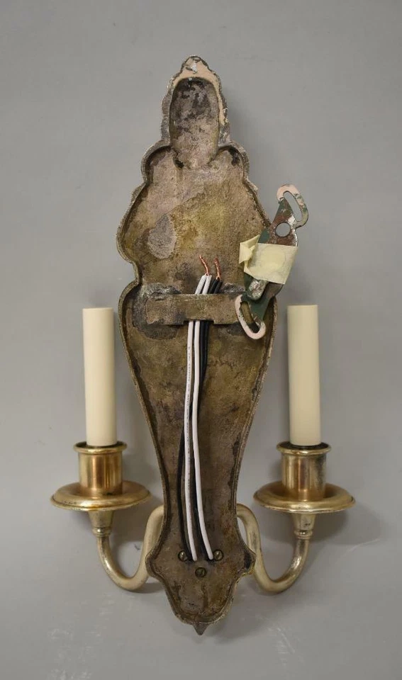 Par de apliques de pared franceses de latón plateado vintage Foto 3 de 3