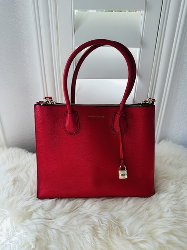 NWT Michael Kors MK Studio Mercer Large Leather Tote Bag handbag Bright Red $398 - Picture 2 of 13
