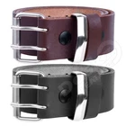 Mens leather belt double hole black brown 100% genuine heavy duty belt buckle