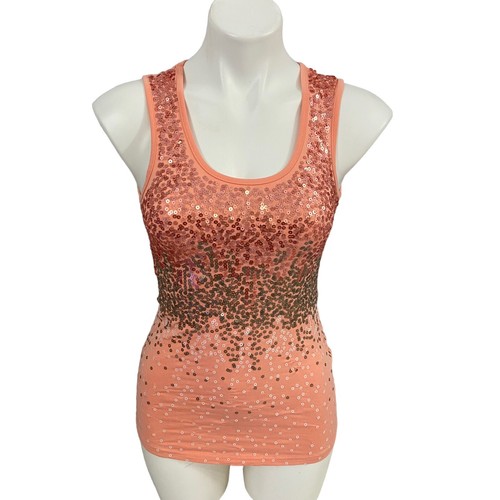 Rue 21 Tank Top Womens XS Orange Sequin Shirt Party Festival Beach Casual Office - Picture 8 of 15