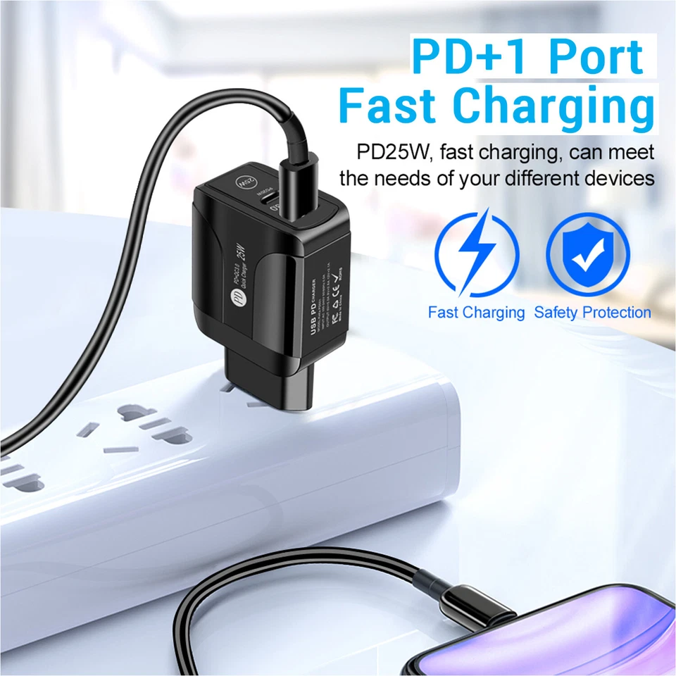 PD25W Fast Charging Dual Port Wall Charger USB Type C European Travel Power Plug - Image 3 of 4