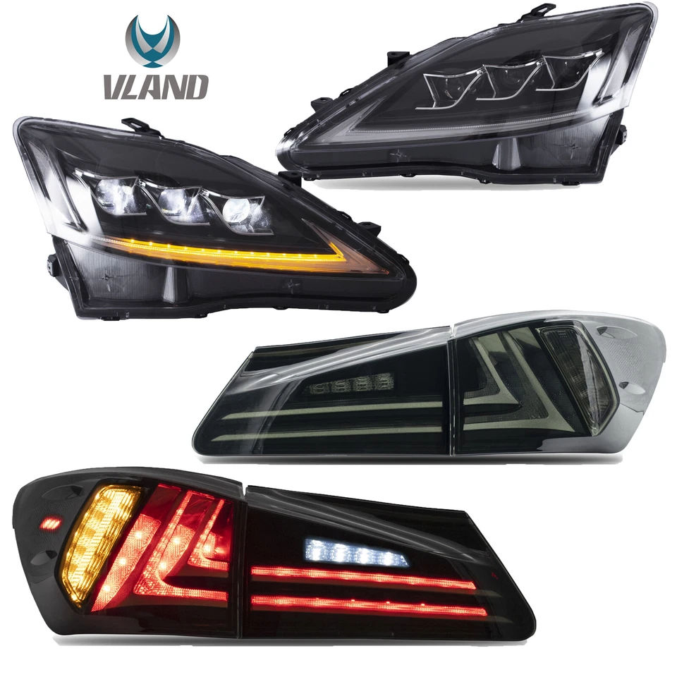 Pair VLAND Full LED Headlights Tail Lights For 2006-2013 Lexus IS 250 350 ISF - Image 2 of 4