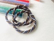 One Pc Blue Design Nepal Roll Over Bracelet. Seed Beads as Shown Beaded Jewelry