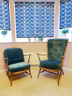 Pair of Emerald Green Ercol armchairs 334 Easy Chair 478 Tall Back Easy  Chair UK