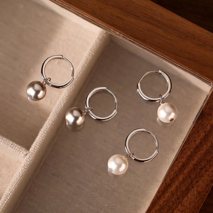 Silber 925 Creolen mit abnehmbarem Einhänger Perle Damen Mädchen Ohrringe - Bild 2 von 3