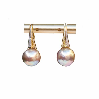 11mm Baroque Kasumi Freshwater Metallic Purple pearl Silver S925 earring Dangle