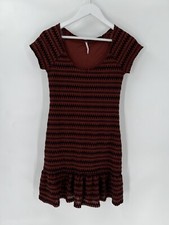 Free People Dress Womens Medium Red Black Striped Ruffle Hem Scoop Neck Stretchy