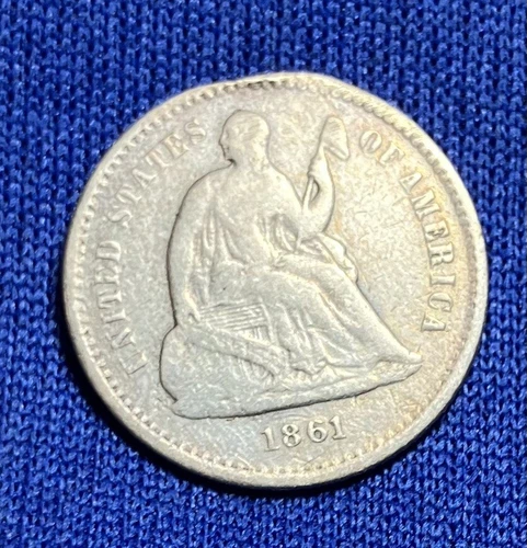 1861 US Seated Liberty Half Dime 90% Silver Fine - Very Fine Condition Variety 4