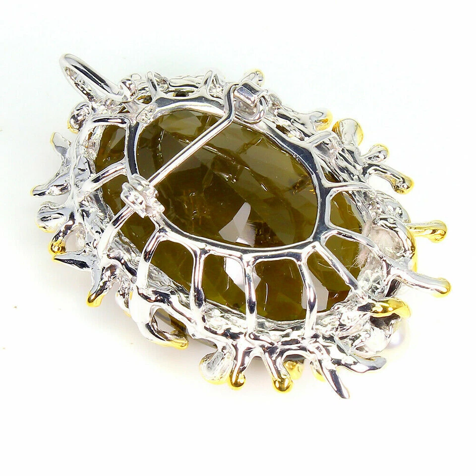 SHOLA Echt Natürlicher Oliven Quarz Anhänger / Brosche Silber N157 - Bild 3 von 3