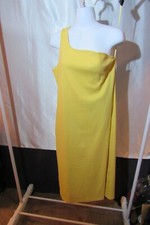 Women Sleeves One Shoulder Ribbed Yellow Midi Dress Size XXL
