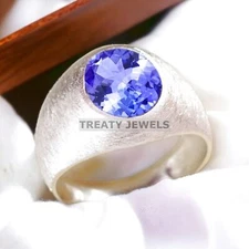 Tanzanite Oval Cut Gemstone With 925 Sterling Silver Ring For Men's #A582