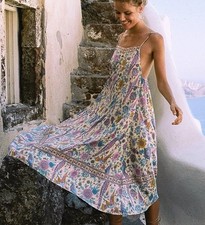 Spell LoveBird Strappy Dress Size XS Chamomile Asymm Floral Midi OG Vintage