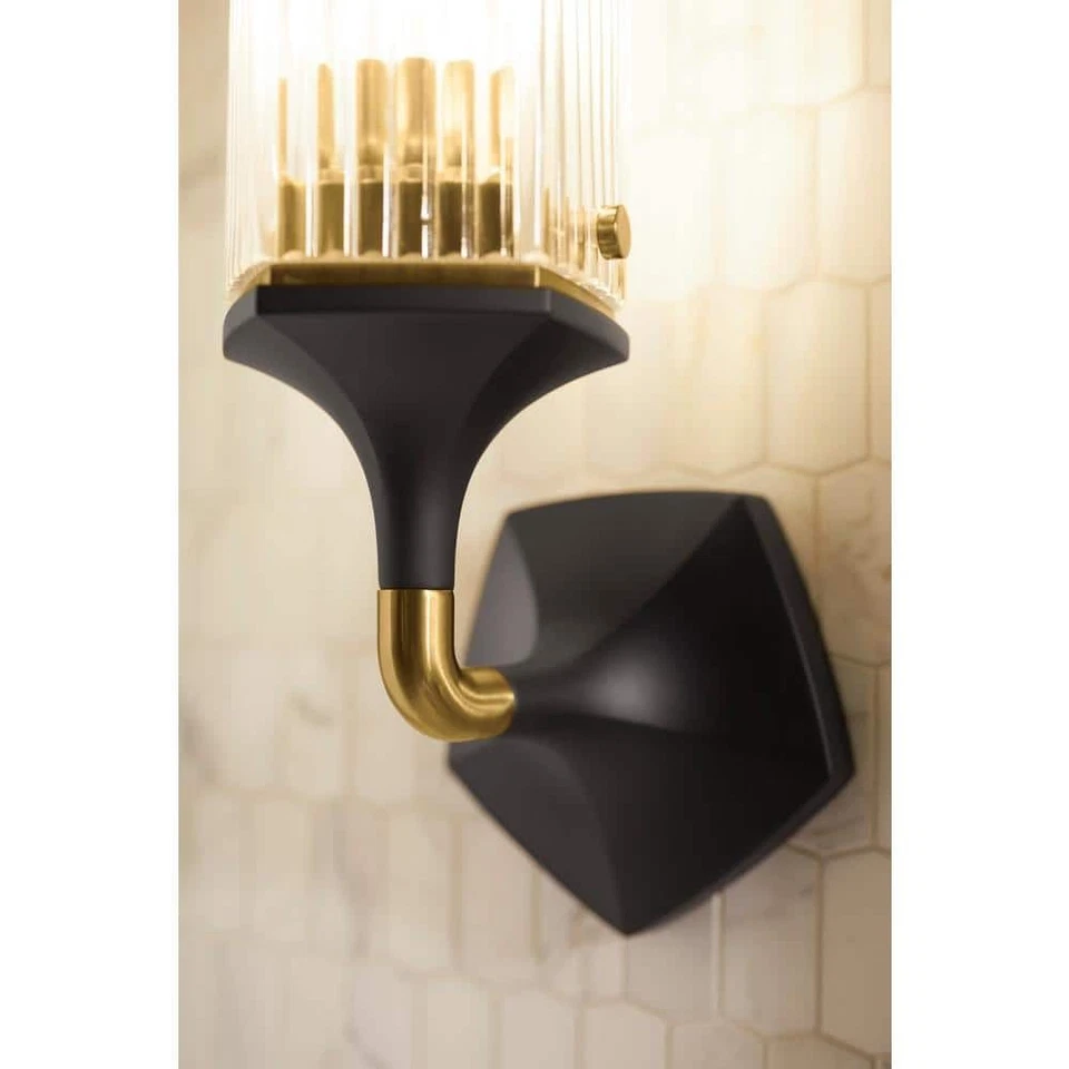 KOHLER Occasion 1-Light Black with Brass Trim Wall Sconce - Image 3 of 4