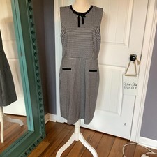 Talbot's Black and White Houndstooth Sleeveless Dress with Bow Detail